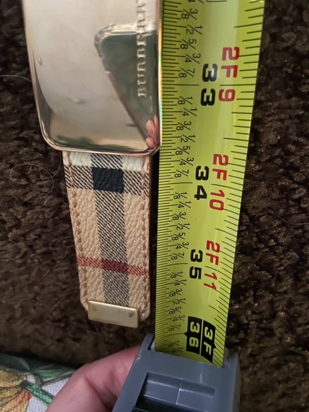 Burberry Vintage Beige Tan Check Canvas Belt with Gold Buckle. Unisex - Picture 9 of 9